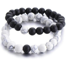 Men Women Lava Bracelet Beads Bracelet Bangle Stretch Stone Beads Bracelets Friendship Couples Gifts,Black and White