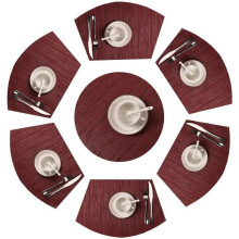 Round Table Placemats Set of 7 Woven Vinyl 6 Wedge Place Mats with Centerpiece Round Mat for Kitchen Table Round Table Mats Wipe Clean (7, Green)