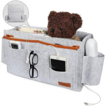 Large Capacity Bedside Storage Pocket, Felt Bedside Caddy Pocket with 5 Pockets Holder for Store Remote Control, Book and Glasses, Grey