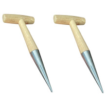 Garden Guru Steel Dibber Planter Tool for Planting Seeds  Bulbs  High Carbon Steel  Comfortable Wood Handle