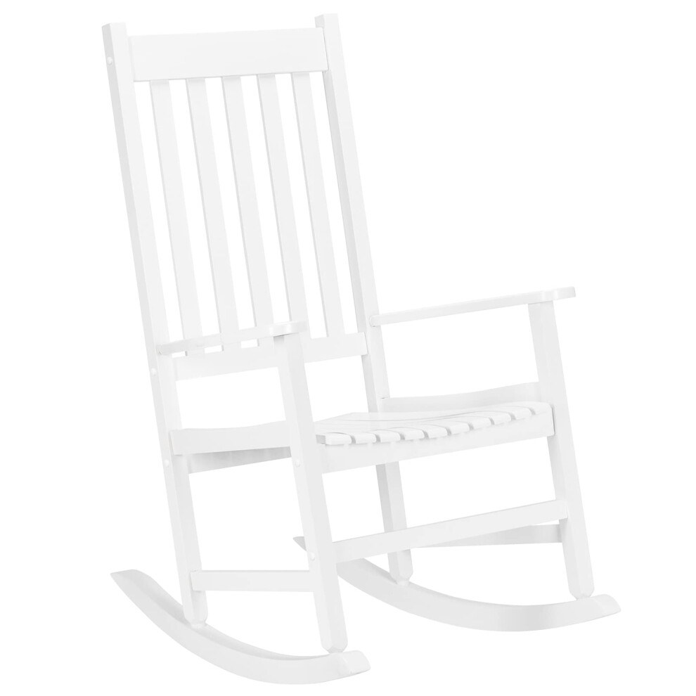 Outdoor Wood Rocking Chair, Patio Wooden Rocking Chair with Smooth Armrests, High Back for Garden, Balcony, Porch (Style 2White)-image-OPC-PHZ679X-NEW
