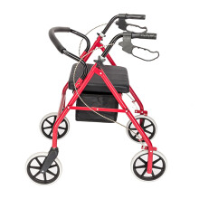 Steel Walker with Wheel, Foldable, Adjustable Handles, Rolling Walker for Seniors, Walker for Mobility Impaired, Under Seat Storage, Red, 300lb