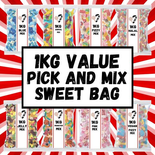 (1kg Pink Sweets Mix) 1kg Value Pick N Mix Sweets Bag 1