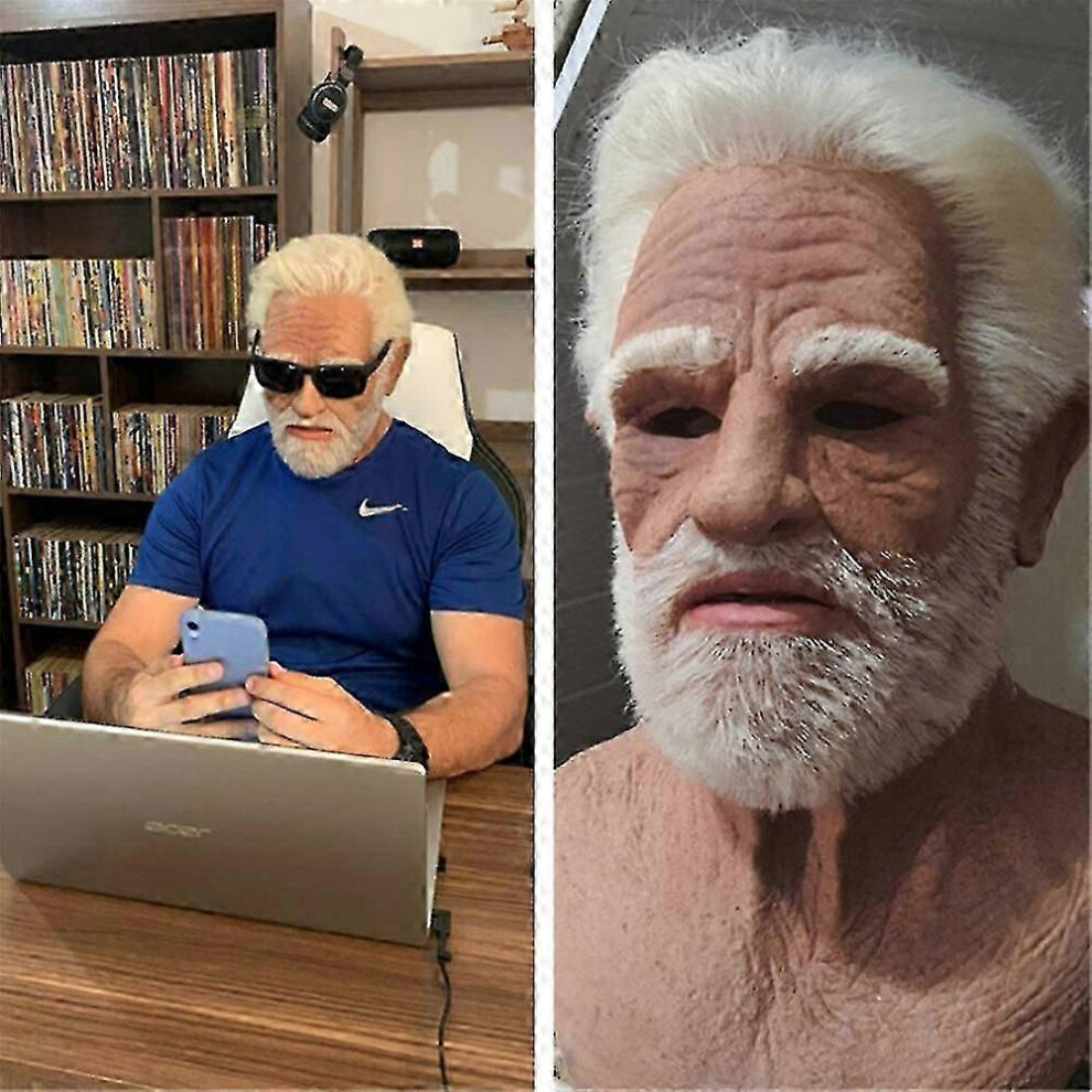 Kikidex (As Show, One Size) Halloween Scary Realistic Old Man Full Head Mask Wrinkle Face Human Latex Halloween Cosplay Costume Props