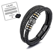 (As show, One size) To My Son - 'i Will Always Be With You' Braided Leather Bracelet, Stainless Steel Inspirational Wristband For Son -z