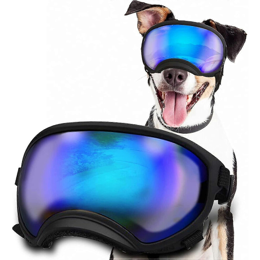 (Black frame x blue glass, One size) Dog Goggles Dog Uv Protection Sunglasses With Adjustable Strap Dogs Windproof Anti-fog Outdoor Pet Glasses