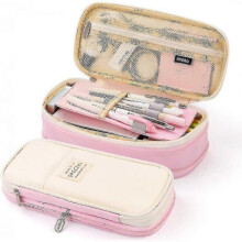 (Pink) Big Capacity Pencil Pen Case Office College School Large Storage High Capacity Bag Pouch Holder Box Organizer