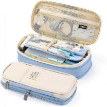 (Light Blue) Big Capacity Pencil Pen Case Office College School Large Storage High Capacity Bag Pouch Holder Box Organizer