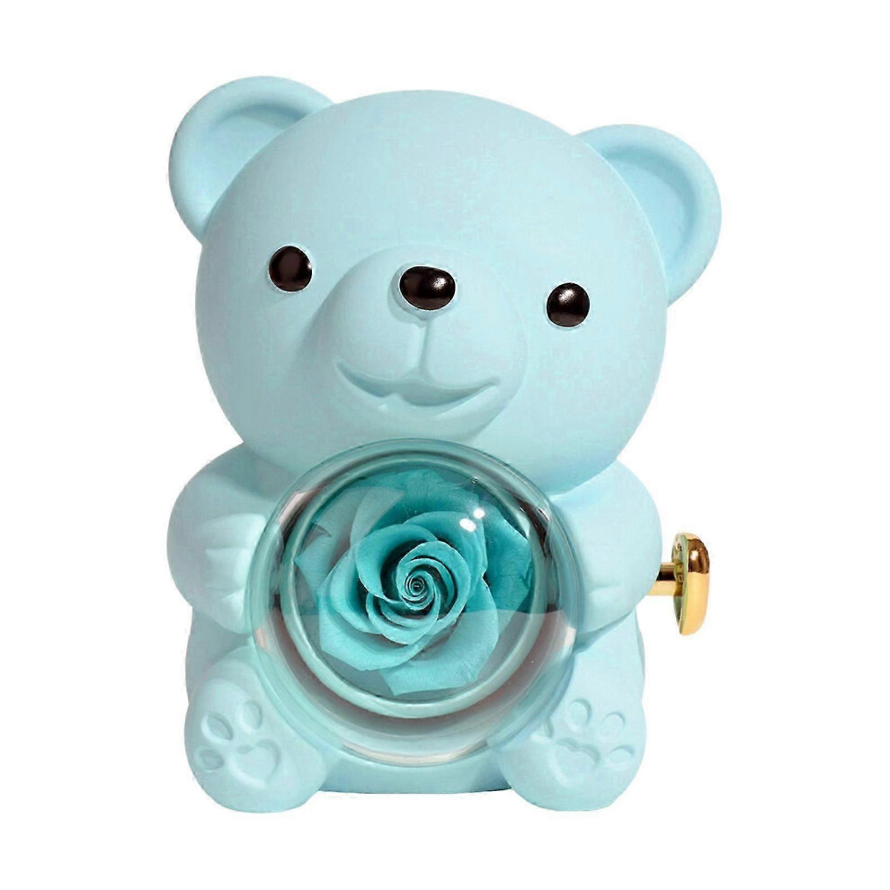 (Red, One size) Preserved Rose Hug Bear Gift With Heart Necklace Rotatable Eternal Flower Bear Gift Box Wife Mom Grandma Girlfriend Valentine's Day Birthday Gift
