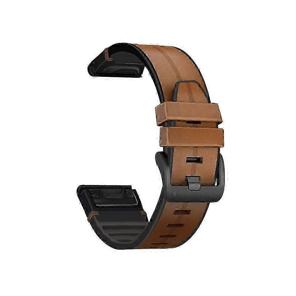 (As show, One size) Silicone + Leather Watchband For Garmin Fenix 7