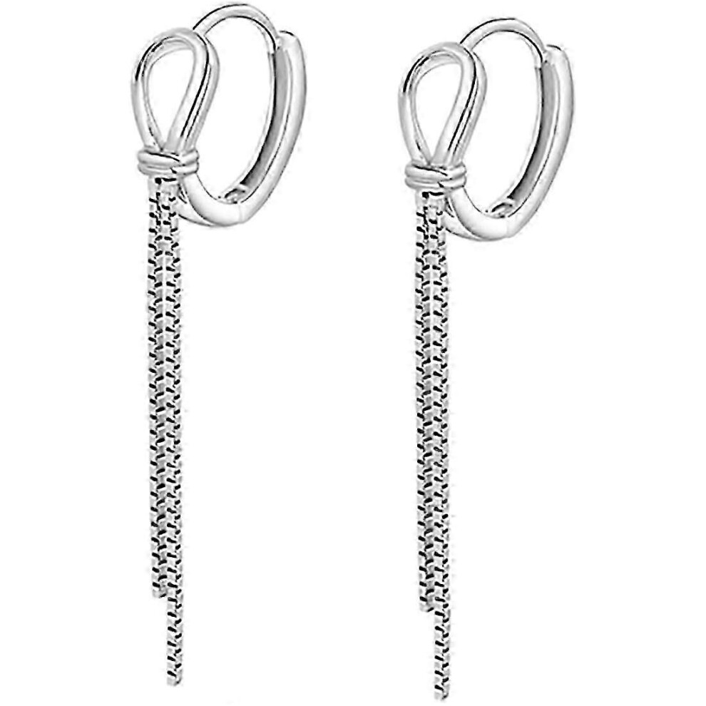 Kikidex (As Show, One Size) 925 Sterling Hoop Earrings Tassel For Women Teen Girls Chain Dangle Hoop Earrings Silver