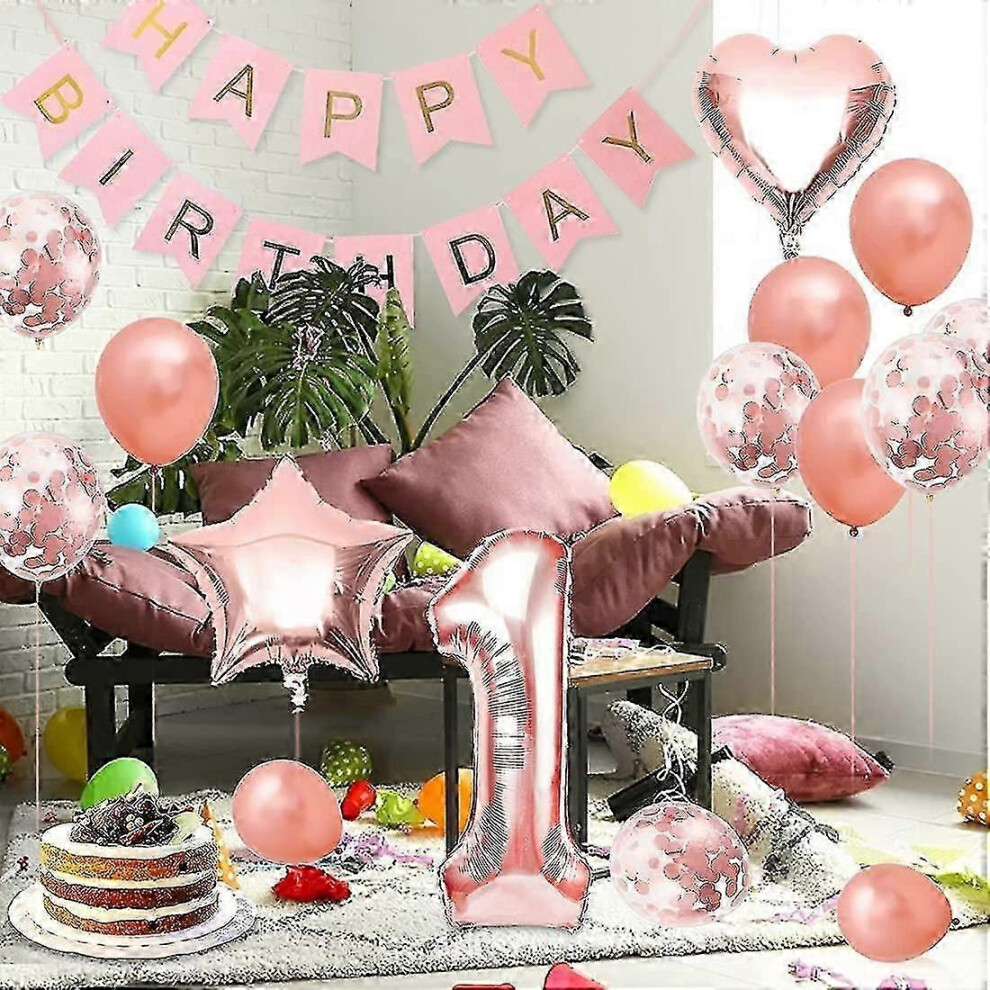 (As show, One size) 1st Birthday Girl Balloon, Rose Gold Balloon 1, 1 ...