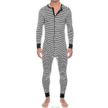 (white, M) Men's Long Sleeve Comfortable One Piece Stripped Pajama Jumpsuit