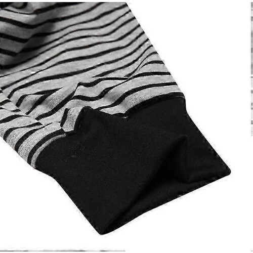 (grey, M) Men's Long Sleeve Comfortable One Piece Stripped Pajama Jumpsuit 2