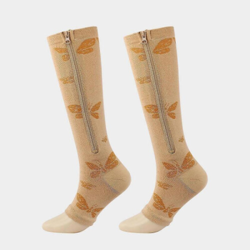 (S M,butterfly zipper socks)Medical Compression Socks Zipper Professional Leg Support Thickened Women's Socks 1