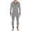 (grey, M) Men's Long Sleeve Comfortable One Piece Stripped Pajama Jumpsuit 1