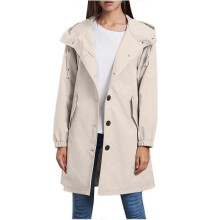 (XL, Khaki) "Women's Hooded Windbreaker Jackets Casual Long Coat Loose Outdoor Waterproof Long Sleeve Outwear"