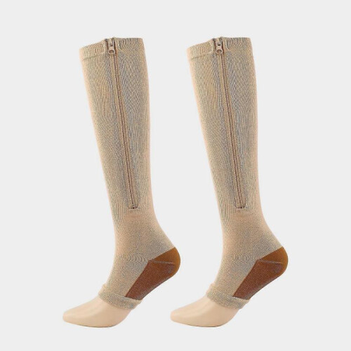 (L XL,copper skin tone)Medical Compression Socks Zipper Professional Leg Support Thickened Women's Socks 1