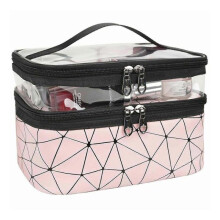 (pink) Large Cosmetic Case Makeup Bag Storage Box Handle Organizer