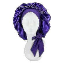 (Dark Purple) Silk Bonnet Satin Bonnet For Sleeping Bonnet With Tie Band Night Cap High Quality