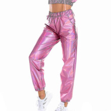 (XL, Pink) Women's  Fashion Holographic Streetwear  Club Cool Shiny Causal Pants