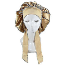(Gold) Silk Bonnet Satin Bonnet For Sleeping Bonnet With Tie Band Night Cap High Quality