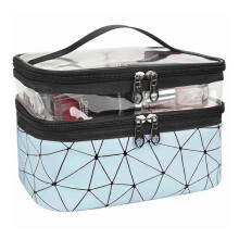 (blue) Large Cosmetic Case Makeup Bag Storage Box Handle Organizer