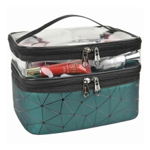 (green) Large Cosmetic Case Makeup Bag Storage Box Handle Organizer