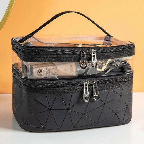 (black) Large Cosmetic Case Makeup Bag Storage Box Handle Organizer 2
