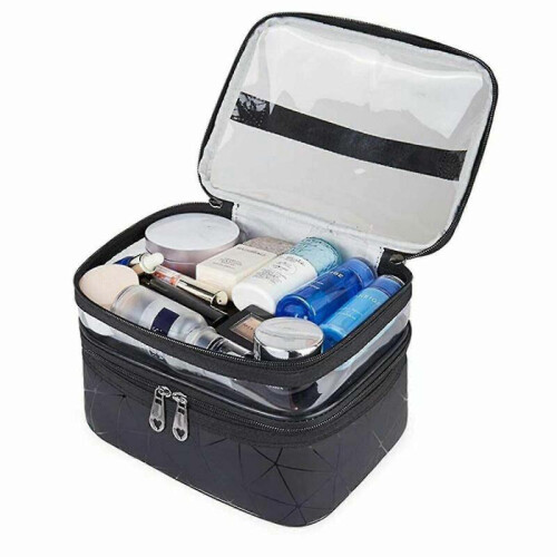 (black) Large Cosmetic Case Makeup Bag Storage Box Handle Organizer 1