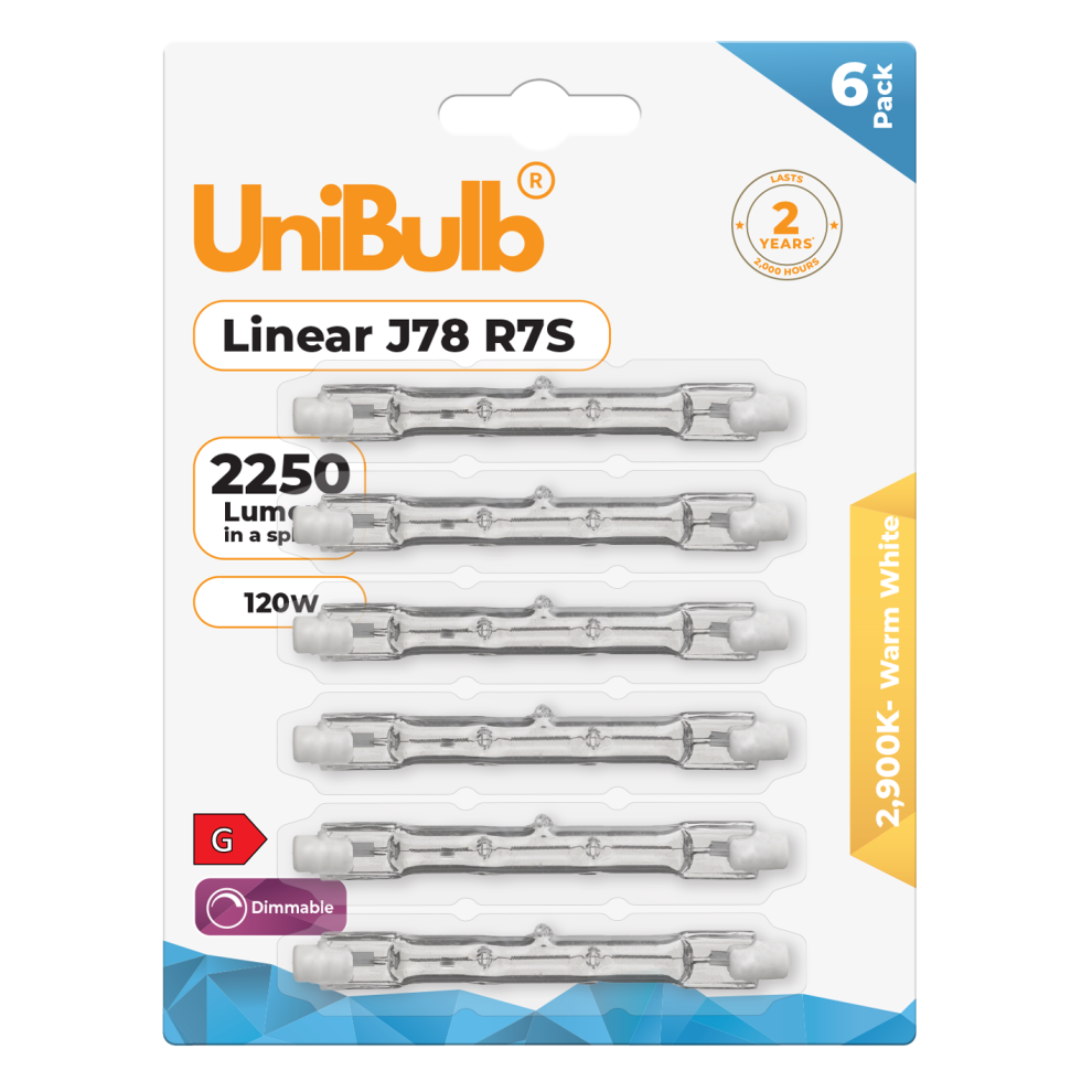 Unibulb Halogen Floodlight 78Mm 2250Lm 120W Warm 6 Pack White
