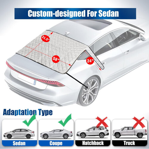 Car Rear Windshield Cover, 4Layer Protector for Ice, Snow, Sun, Dust  Medium 1