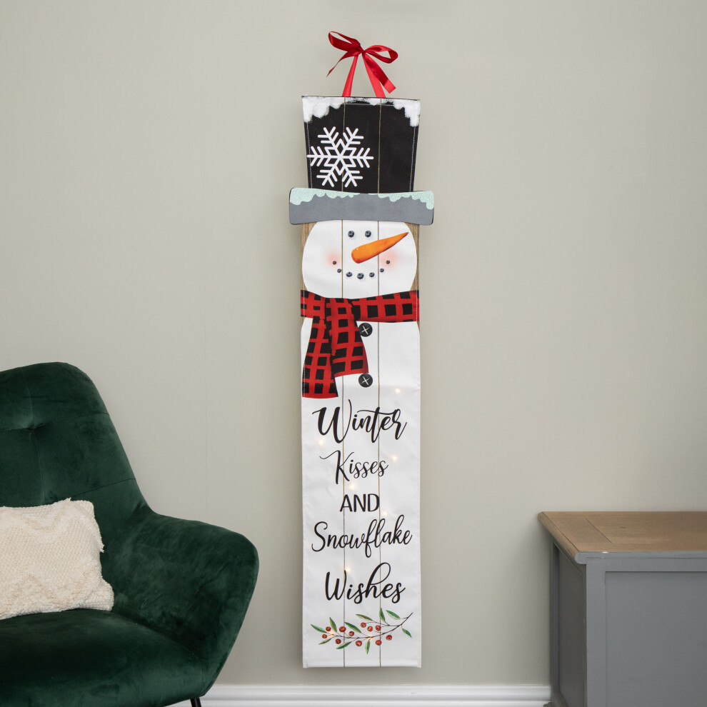 Premier 1.2M Battery Operated Up Hanging Christmas Snowman Fabric Banner With Leds Light