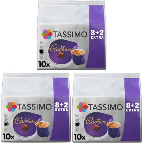 Tassimo Cadbury Hot Chocolate Pods x10 (Pack of 3, Total 30 Drinks)