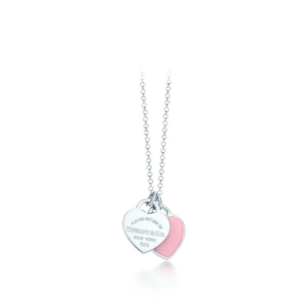 (A silver double-heart pink necklace) Classic T brand Double Heart Heart pendant, diamond and gold-plated heart necklace
