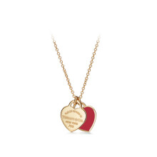 (A golden double-heart red necklace) Classic T brand Double Heart Heart pendant, diamond and gold-plated heart necklace