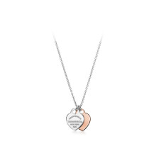 (Silver double heart rose gold necklace) Classic T brand Double Heart Heart pendant, diamond and gold-plated heart necklace