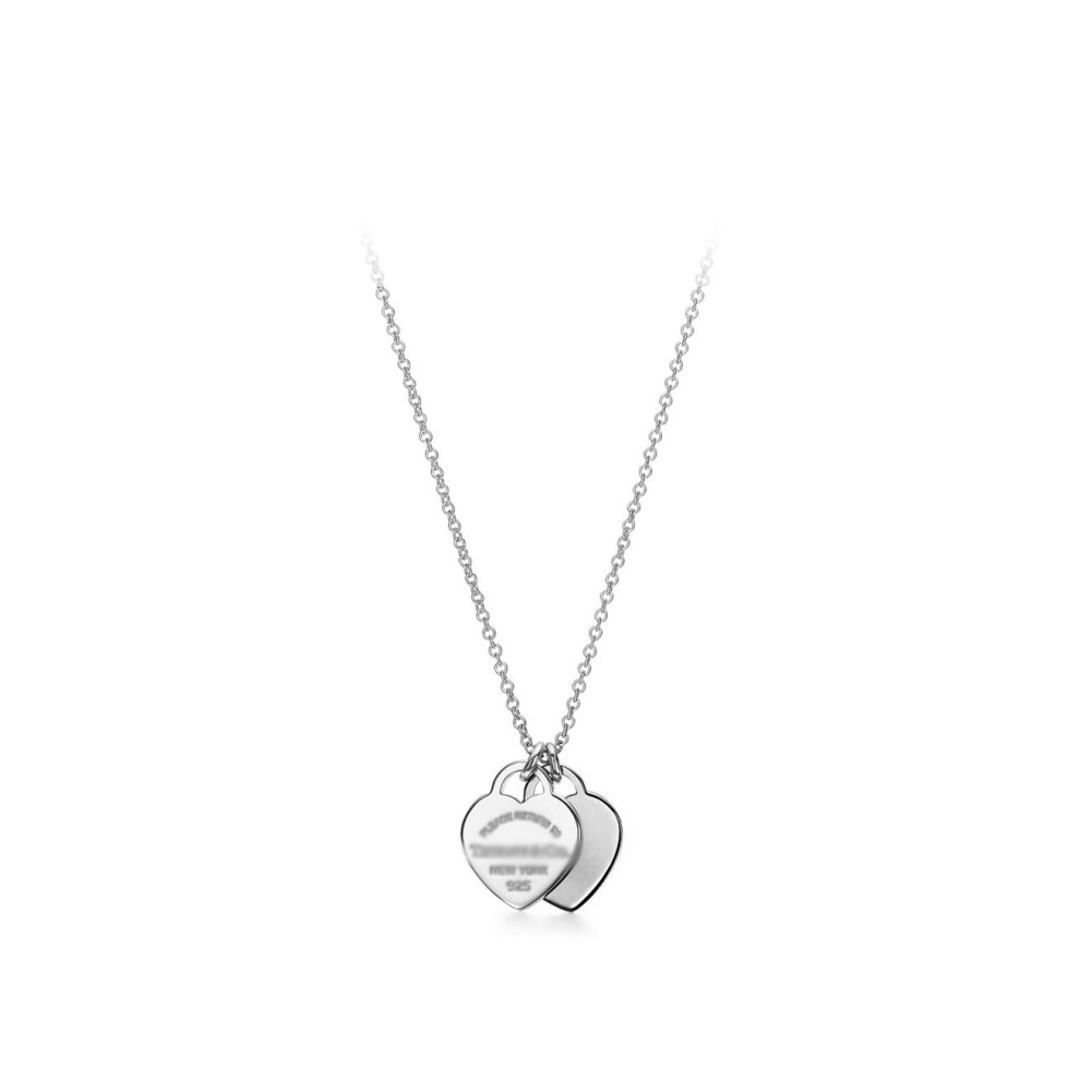 (Silver double-heart necklace) Classic T brand Double Heart Heart pendant, diamond and gold-plated heart necklace