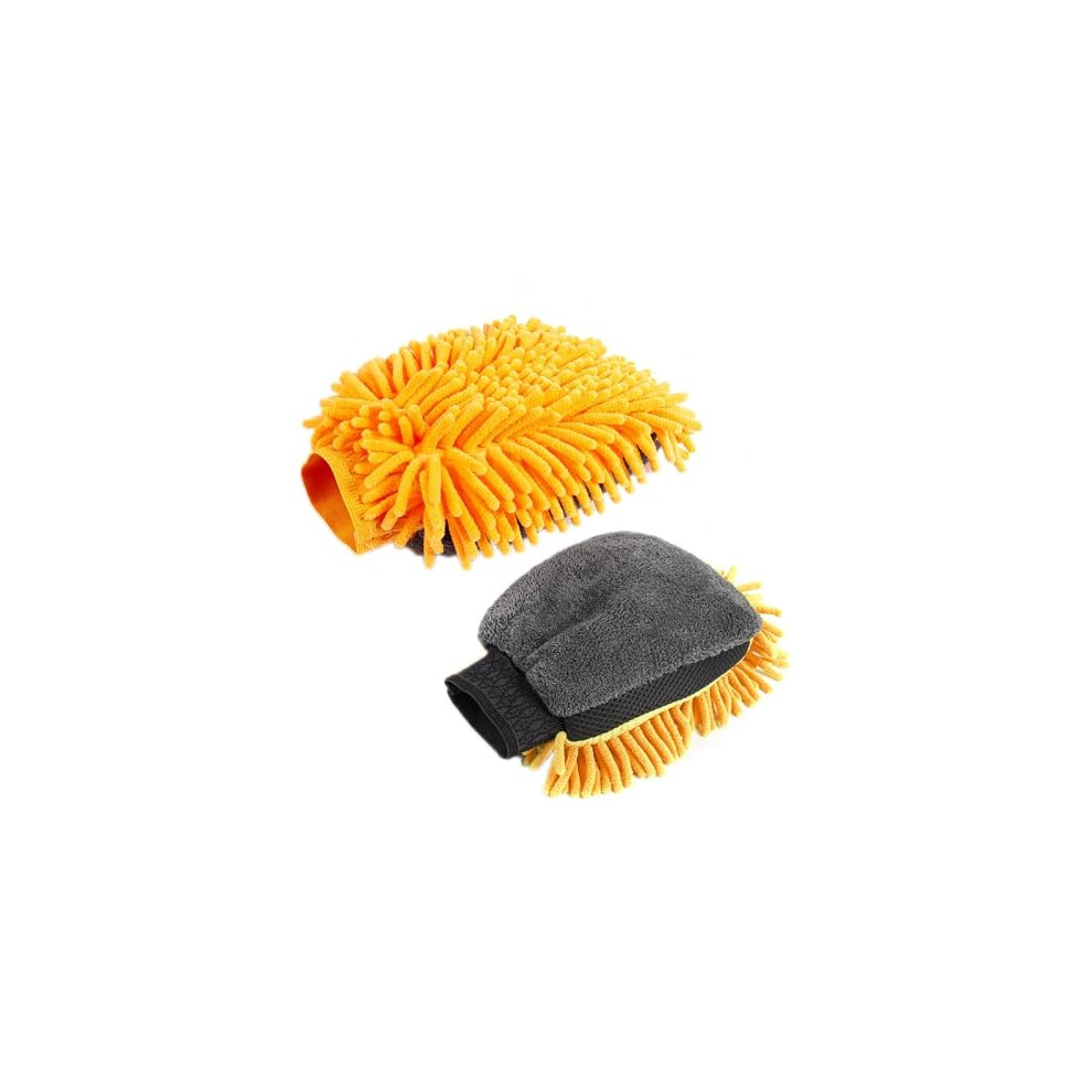 2Pcs Car Chenille Fleece Car Wash Gloves Â Doublesided, Thick Super Absorbent Coral 477169083302