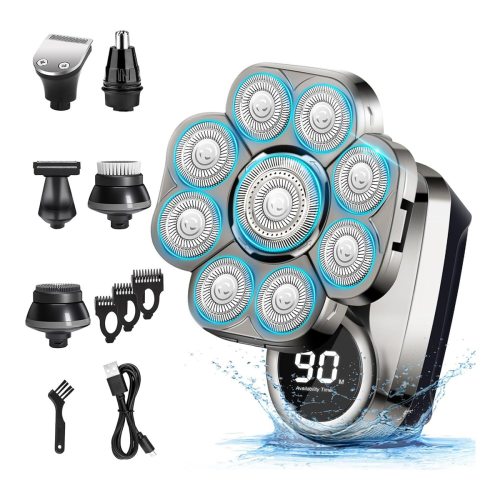 Barbeador elétrico 9D IP67 à prova d'água masculino com cabeça rotativa
