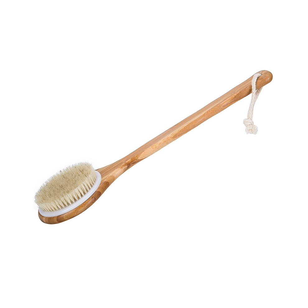 Dry Rush -Natural Boar Bristles Shower Back Scrubber With Long Handle