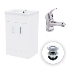 Nes Home 500mm Freestanding White Vanity Cabinet Ceramic Basin Sink and Tap