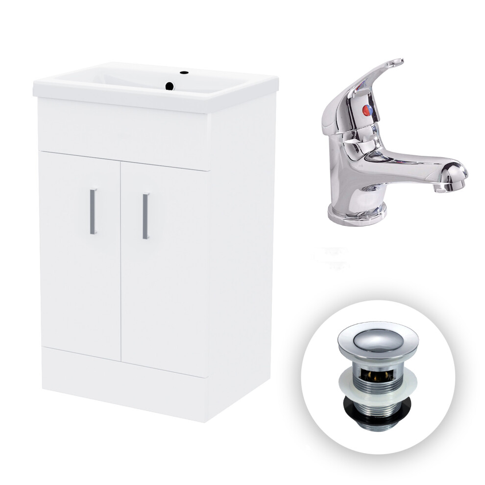 Nes Home 500Mm Freestanding Vanity Cabinet Ceramic Basin Sink And Tap White