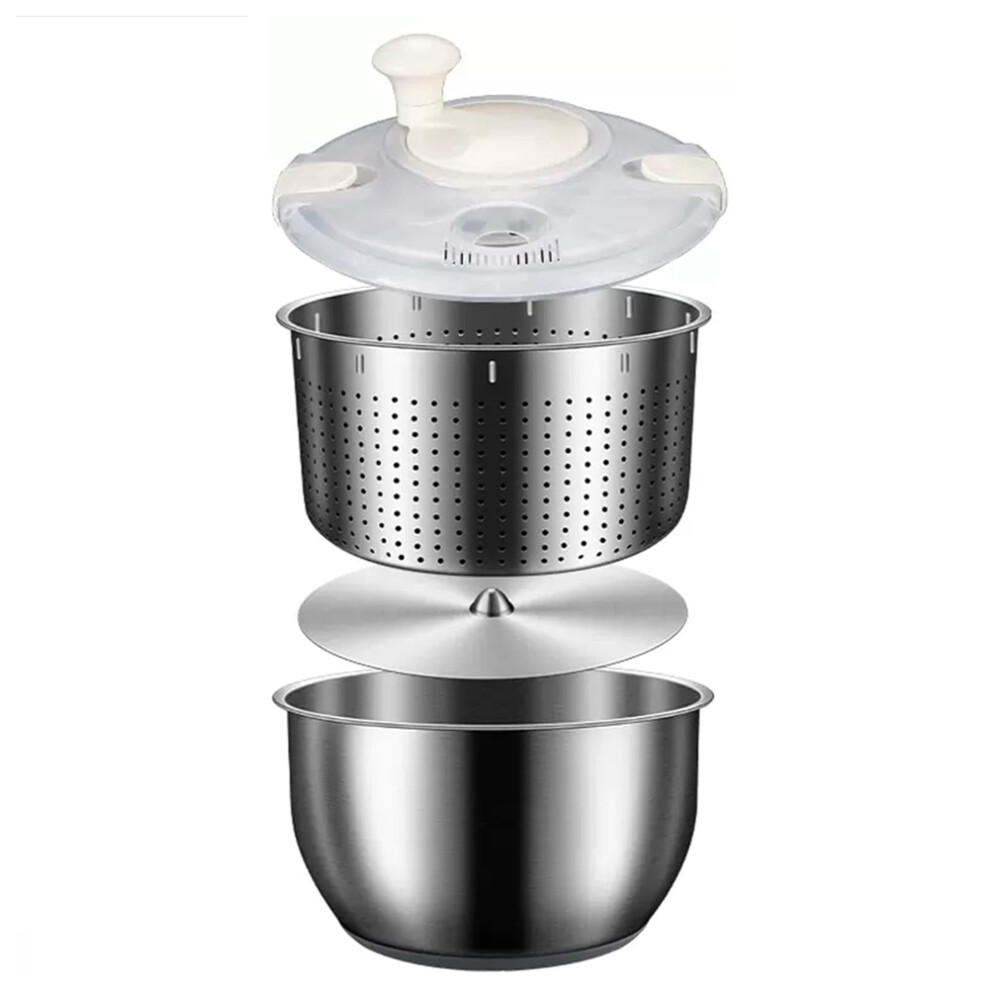 6L Salad Spinner Stainless Steel Large Vegetable Washer with PP Lid