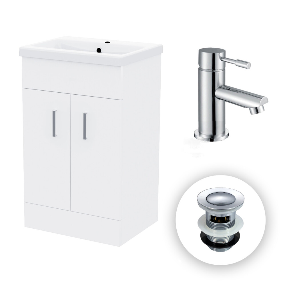 Nes Home 500Mm Freestanding Basin Vanity Ceramic Basin Sink And Tap White