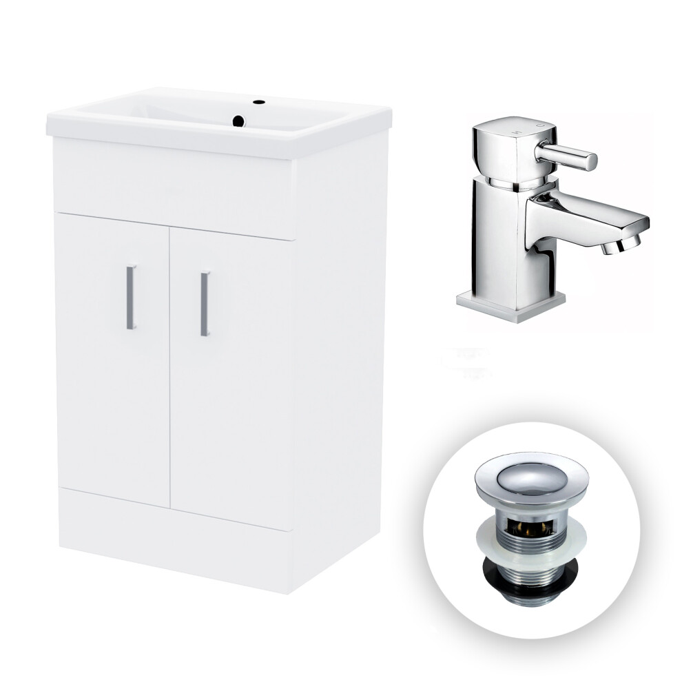 Nes Home 500mm Freestanding Vanity Unit Ceramic Basin Sink and Square Tap-image-OPC-PHV7HSH-NEW