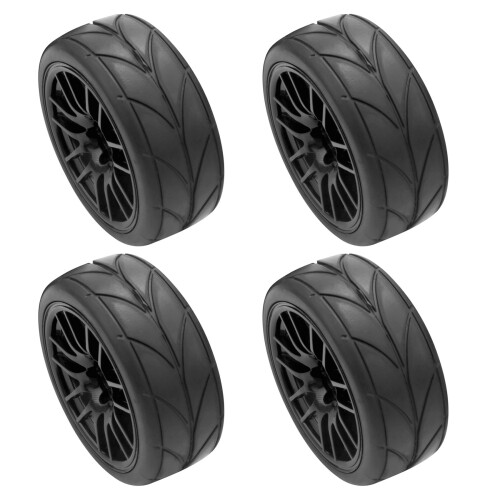 Yosoo – 4 Pneus Et Jantes RC 1/10 Route, Caoutchouc, Hex 12mm, Diamètre 65mm, Pour HSP HPI
