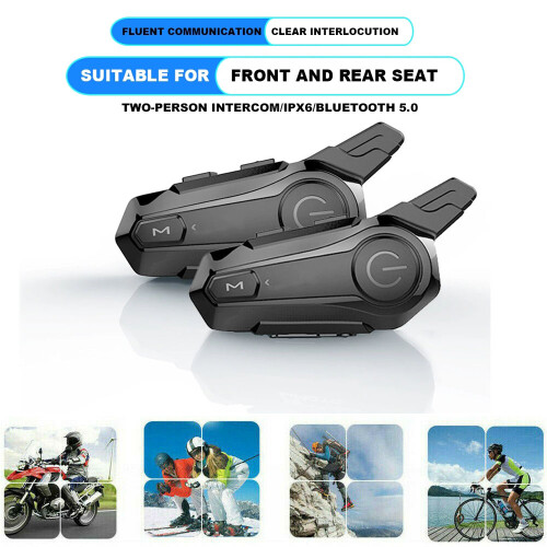 2Pcs Bluetooth Intercom Motorcycle Full Helmet Headset for 2 Rider 1