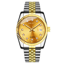(Large with a gold surface) Simple and casual student fashion quartz gold suit men's watch couple