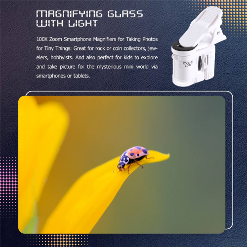 100X Zoom Clip-on Microscope with LED Light, Magnifying Lens Glass 2